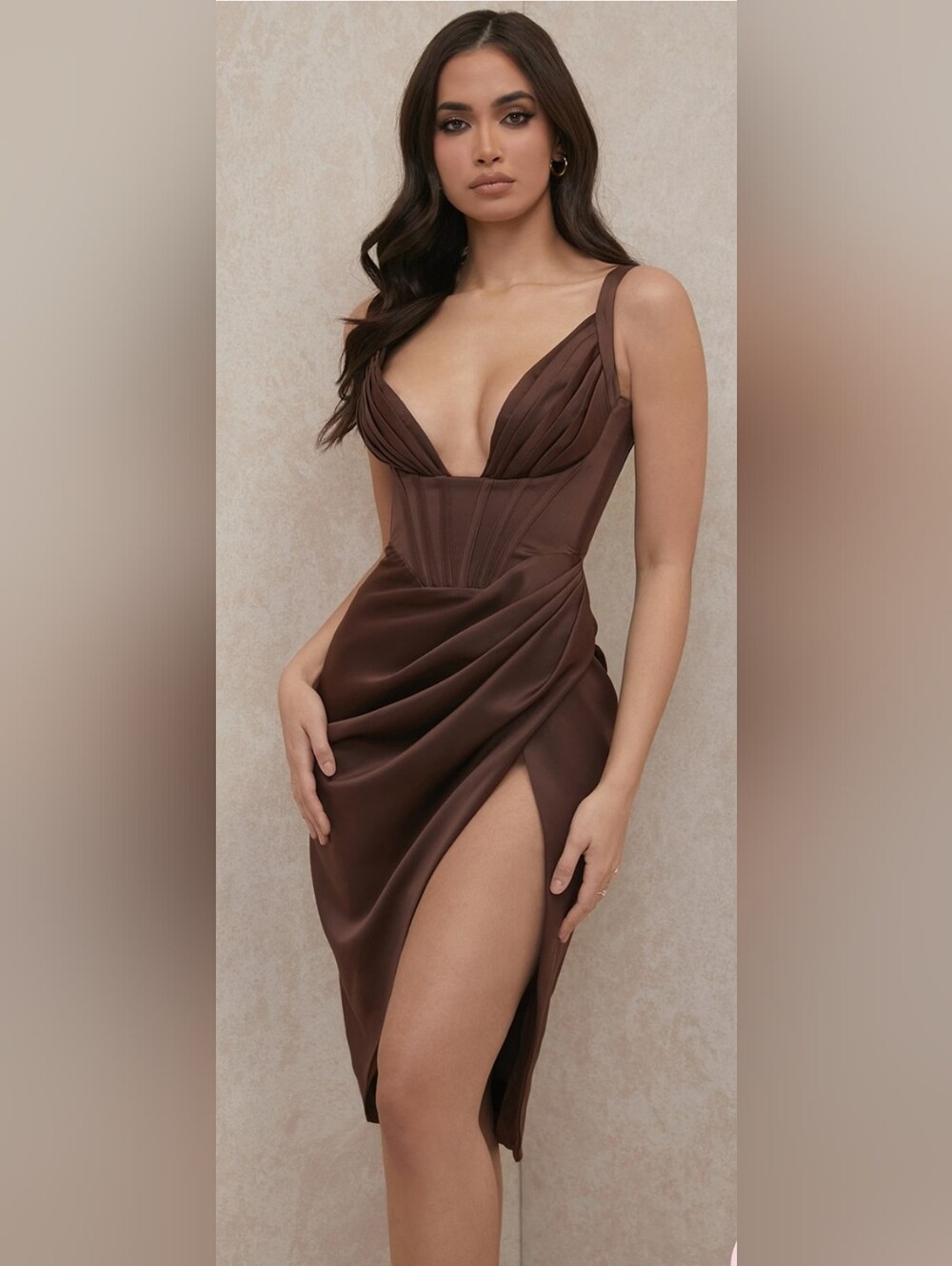 House Of Cb Faye
chocolate satin corset dress.
